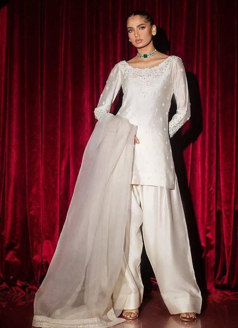 White glass roman silkblend embroidered kurta set with salwar & rangoli silkblend dupatta