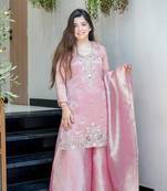 Pink pure gmy silk blend embroidered kurta set with bottom & dupatta