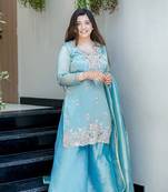 Sky blue pure gmy silk blend embroidered kurta set with bottom & dupatta