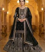 Black georgette sequin embroidered kurta palazzo set with dupatta