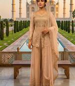 Cream butterfly net embroidered top palazzo set with dupatta