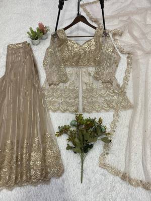 Cream butterfly net embroidered top palazzo set with dupatta 2