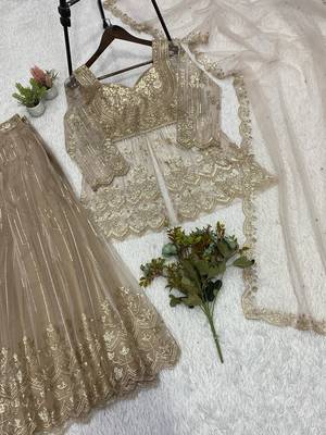 Cream butterfly net embroidered top palazzo set with dupatta 3