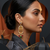 Traditional antique gold-plated chandelier drop earrings with pearls, red & green beads