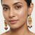 Traditional antique gold-plated chandelier drop earrings with pearls, red & green beads