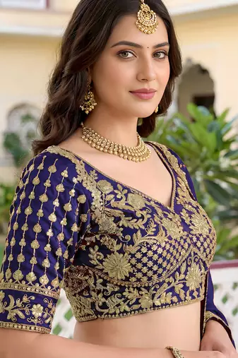 Enchanting Royal Blue Dori, Zari, and Sequins Embroidered Rangoli Silk Indian latest designer Bollywood lehenga