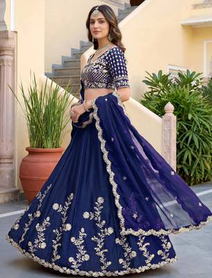 Enchanting Royal Blue Dori, Zari, and Sequins Embroidered Rangoli Silk Indian latest designer Bollywood lehenga 3