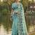 Sky blue floral printed linen blend saree with matching blouse piece