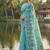 Sky blue floral printed linen blend saree with matching blouse piece