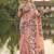 Peach floral printed linen blend saree with matching blouse piece