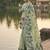 Mint green floral printed linen blend saree with matching blouse piece