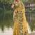 Mustard floral printed linen blend saree with matching blouse piece