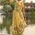 Mustard floral printed linen blend saree with matching blouse piece