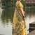 Mustard floral printed linen blend saree with matching blouse piece