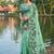 Sea green floral printed linen blend saree with matching blouse piece