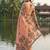 Peach floral printed linen blend saree with matching blouse piece