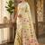 Cream linen cotton blend saree with floral print