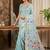 Sky blue linen cotton blend saree with floral print