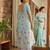 Sky blue linen cotton blend saree with floral print