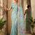 Sky blue linen cotton blend saree with floral print
