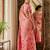 Onion pink linen cotton blend saree with floral print