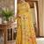 Mustard linen cotton blend saree with floral print