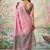 Pink tissue linen blend saree with grey contrast blouse