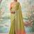 Light olive green tissue linen blend saree with prach contrast blouse