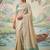Beige tissue linen blend saree with sea green contrast blouse