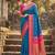 Royal blue banarasi silk blend saree with rani pink zari border