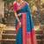 Royal blue banarasi silk blend saree with rani pink zari border