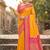 Mustard banarasi silk blend saree with rani pink zari border