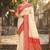 Off white banarasi silk blend saree with red zari border