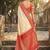 Off white banarasi silk blend saree with red zari border