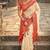 Off white banarasi silk blend saree with red zari border