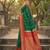 Dark green banarasi silk blend saree with red zari border