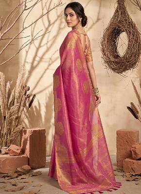 Onion pink linen silk blend saree with gold zari bootas 2