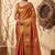 Rust orange linen silk blend saree with gold zari bootas
