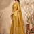 Mustard linen silk blend saree with gold zari bootas