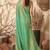 Sea green linen silk blend saree with gold zari bootas