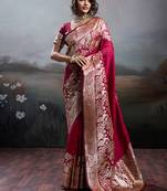 Rani pink banarasi silk blend saree with rich gold zari weaving