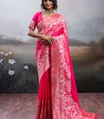 Gajri pink banarasi silk blend saree with rich gold zari weaving