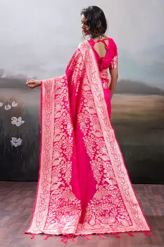 Gajri pink banarasi silk blend saree with rich gold zari weaving