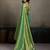 Sea green linen silk blend saree with gold zari bootas and tassels