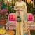 Light yellow banarasi silk blend saree with multicolor meenakari peacock weaving