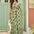 Sage green linen cotton blend saree with geometric checkered patterns