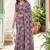 Lavender linen cotton blend saree with geometric checkered patterns