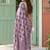 Lavender linen cotton blend saree with geometric checkered patterns