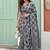 Grey linen cotton blend saree with geometric checkered patterns
