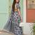 Grey linen cotton blend saree with geometric checkered patterns